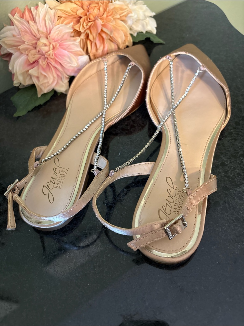 Jewel by Badgley Mischka Alanna Ballet Flats Crystal Strap Champagne NWOT 10M - Picture 3 of 13
